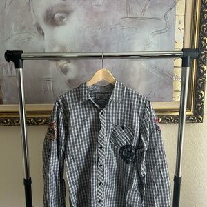 Vintage Ed Hardy Monochrome Checkered Button-Down Shirt